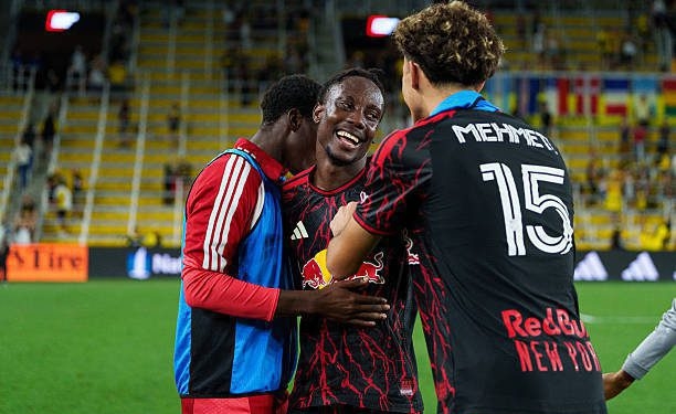 COLUMBUS, OHIO - SEPTEMBER 12: Ronald Donkor #48 of Red Bull New York celebrates after winning the match against Columbus Crew at ScottsMiracle-Gro Field on September 12, 2026 in Columbus, Ohio. (Photo by Chris Carter/Getty Images)