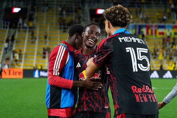 COLUMBUS, OHIO - SEPTEMBER 12: Ronald Donkor #48 of Red Bull New York celebrates after winning the match against Columbus Crew at ScottsMiracle-Gro Field on September 12, 2026 in Columbus, Ohio. (Photo by Chris Carter/Getty Images)
