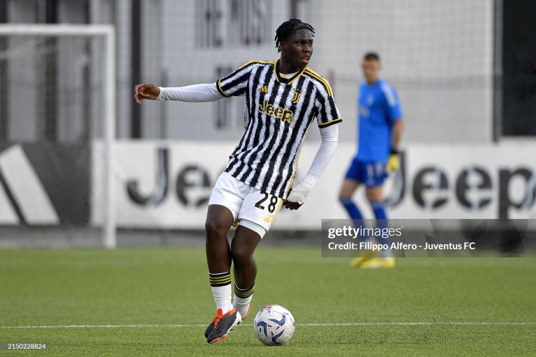 VINOVO, ITALY - APRIL 29: Augusto Seedorf Owusu of Juventus during the Primavera 1 match between Juventus U19 and Torino U19 at Juventus Center Vinovo on April 29, 2024 in Vinovo, Italy. (Photo by Filippo Alfero - Juventus FC/Juventus FC via Getty Images)