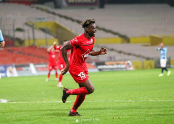 Ghana forward Eugene Ansah scores for Hapoel Be’er Sheva