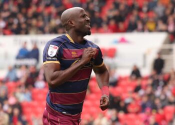 Ghanaian winger Albert Adomah reacts after scoring crucial goal to secure QPR Championship safety