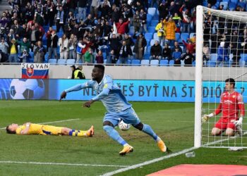 Ghanaian forward Malik Abubakari scores for Slovan Bratislava in Slovak Cup semi-final