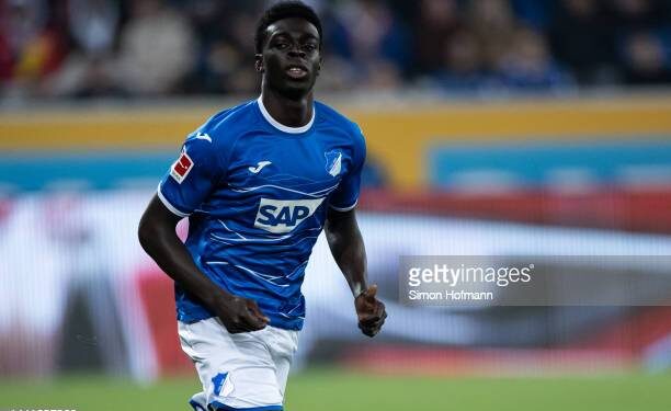 SINSHEIM, GERMANY - NOVEMBER 12: Joshua Quarshie of Hoffenheim in action during the Bundesliga match between TSG Hoffenheim and VfL Wolfsburg at PreZero-Arena on November 12, 2022 in Sinsheim, Germany. (Photo by Simon Hofmann/Getty Images)