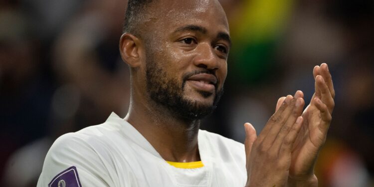 AL RAYYAN, QATAR - NOVEMBER 28: Jordan Ayew of Ghana during the FIFA World Cup Qatar 2022 Group H match between Korea Republic and Ghana at Education City Stadium on November 28, 2022 in Al Rayyan, Qatar. (Photo by Visionhaus/Getty Images)