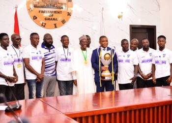 Medeama SC presents Ghana Premier League title to Speaker of Parliament