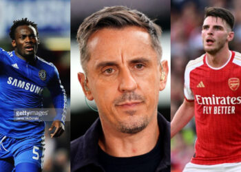 “I see him more as an Essien” – Man United legend Gary Neville compares Arsenal’s Declan Rice to Ghana legend Michael Essien