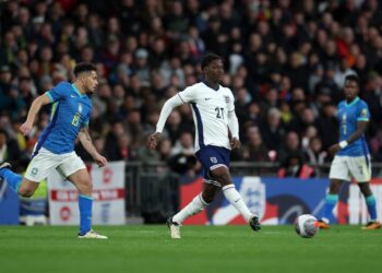 Kobbie Mainoo makes England debut as the three Lions suffer 1:0 defeat against Brazil