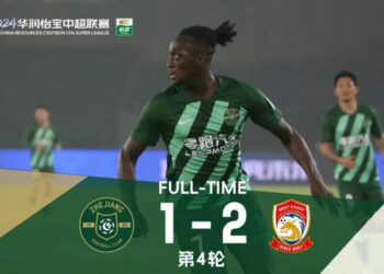Ghanaian attacker Deabeas Owusu-Sekyere on target for Zhejiang Professional against Qingdao West Coast