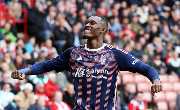 SHEFFIELD, ENGLAND - MAY 04: Callum Hudson-Odoi of Nottingham Forest celebrates scoring his team's third goal during the Premier League match between Sheffield United and Nottingham Forest at Bramall Lane on May 04, 2024 in Sheffield, England. (Photo by George Wood/Getty Images)