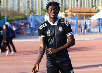 Ghanaian forward Benjamin Bernard Boateng scores for Al Ittihad against Al Ahly