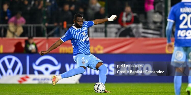 Nicholas OPOKU of Amiens SC during the Ligue 2 BKT match between Quevilly and Amiens at Stade Robert Diochon on April 23, 2024 in Rouen, France.(Photo by Baptiste Fernandez/Icon Sport via Getty Images)