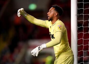 Black Stars goalkeeper Jojo Wollacott marks Crawley Town in win over Blackpool