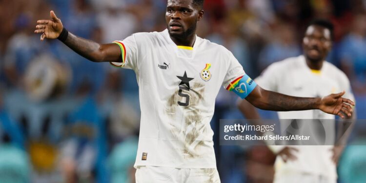 AL WAKRAH, QATAR - DECEMBER 02: Thomas Partey of Ghana gestures during the FIFA World Cup Qatar 2022 Group H match between Ghana and Uruguay at Al Janoub Stadium on December 02, 2022 in Doha, Qatar. (Photo by Richard Sellers/Getty Images)