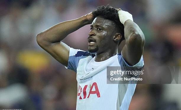Mohammed Kudus of Tottenham Hotspur FC looks dejected during the UEFA Super Cup Final 2025 match between Paris Saint-Germain FC and Tottenham Hotspur FC at Bluenergy Stadium  on August 13, 2025 in Udine, Italy. (Photo by Giuseppe Maffia/NurPhoto via Getty Images)