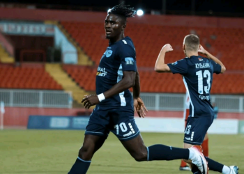 Ghanaian forward Kwaku Karikari scores in the Serbian Super League